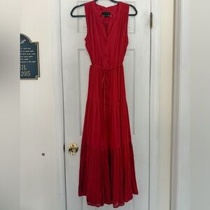 Banana Republic Sleeveless Red Tiered Maxi Dress with Waist Tie